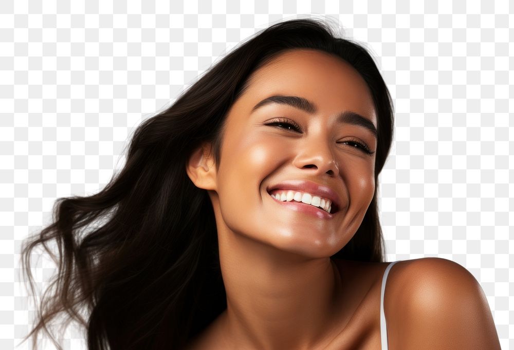 PNG  A firm Pacific Islander womans with cosmetic product laughing adult smile.