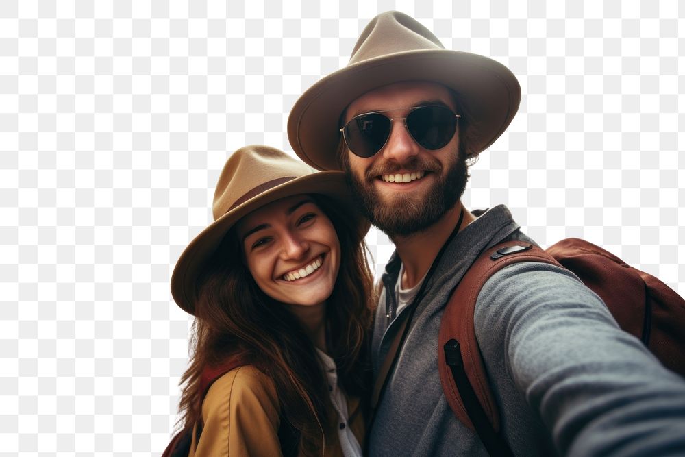 PNG  Couple traveler selfie sunglasses portrait. AI generated Image by rawpixel.