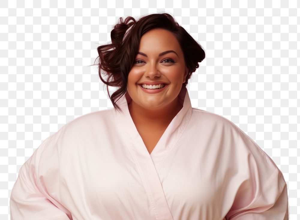 PNG Chubby woman on tie her hair with band smile portrait happy. AI generated Image by rawpixel.