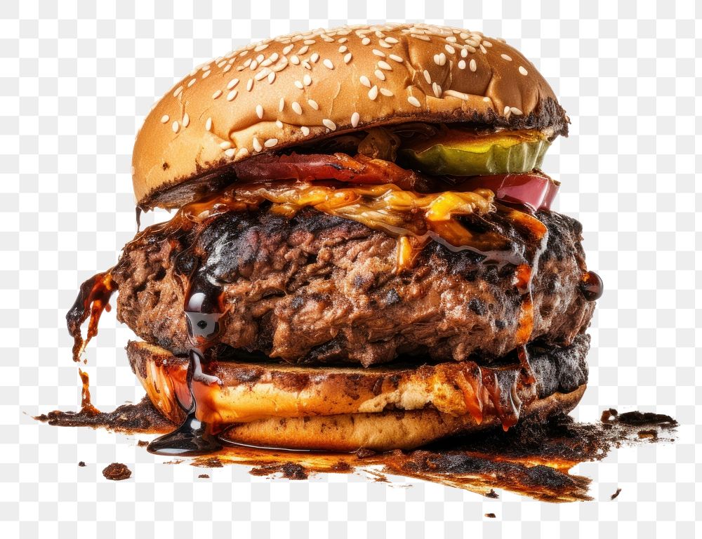 PNG  Burger with brunt food white background hamburger.
