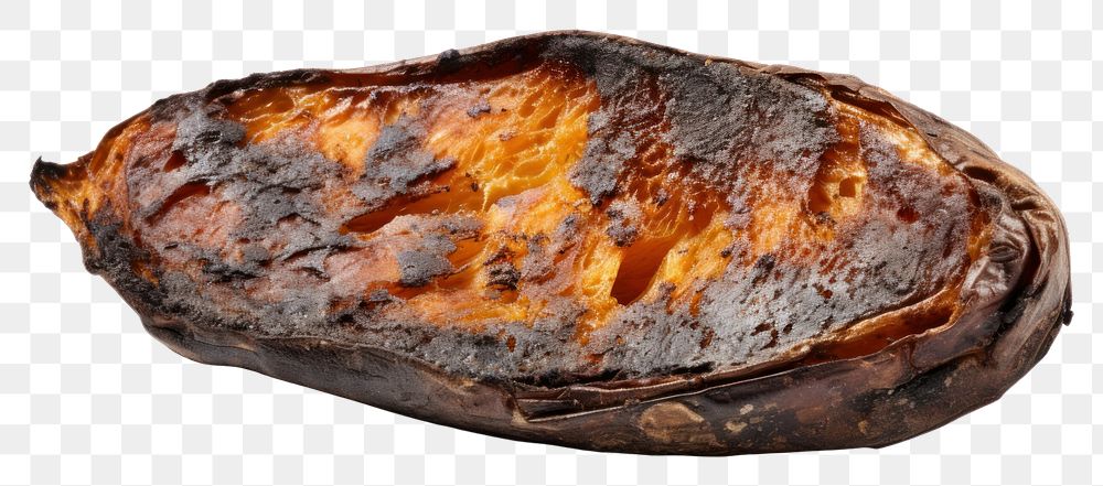 PNG  Sweet potato with brunt food meat white background.