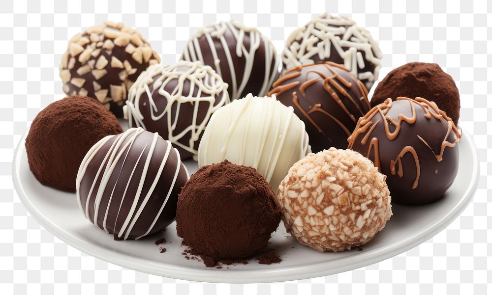 PNG Chocolate truffles confectionery dessert plate.