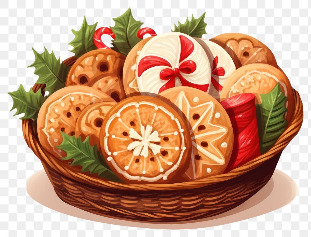 PNG Christmas cookies dessert basket dish.