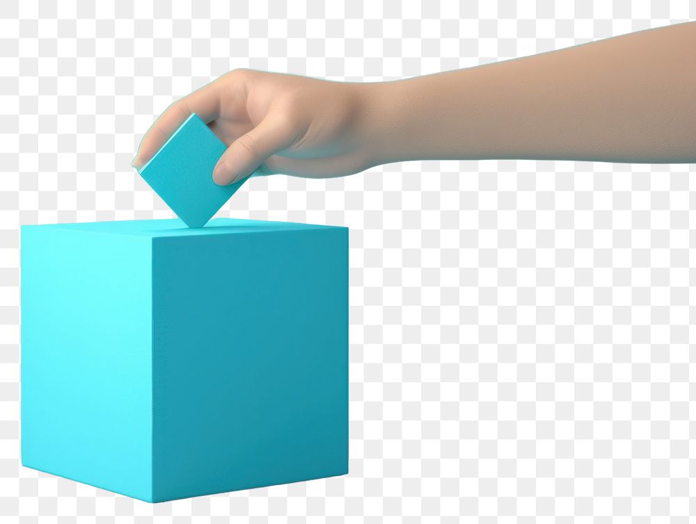 PNG Hand holding box vote technology turquoise origami.