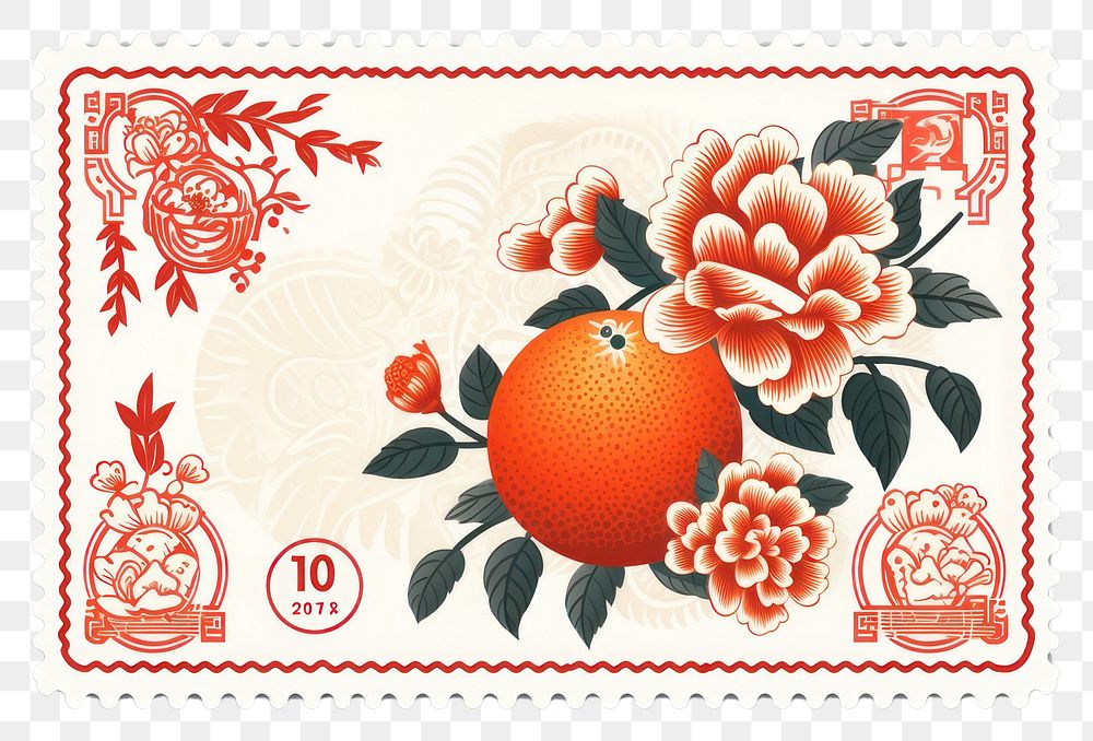 PNG Lunar new year postage stamp plant food art.