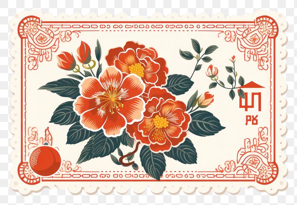 PNG Lunar new year postage stamp pattern flower plant.