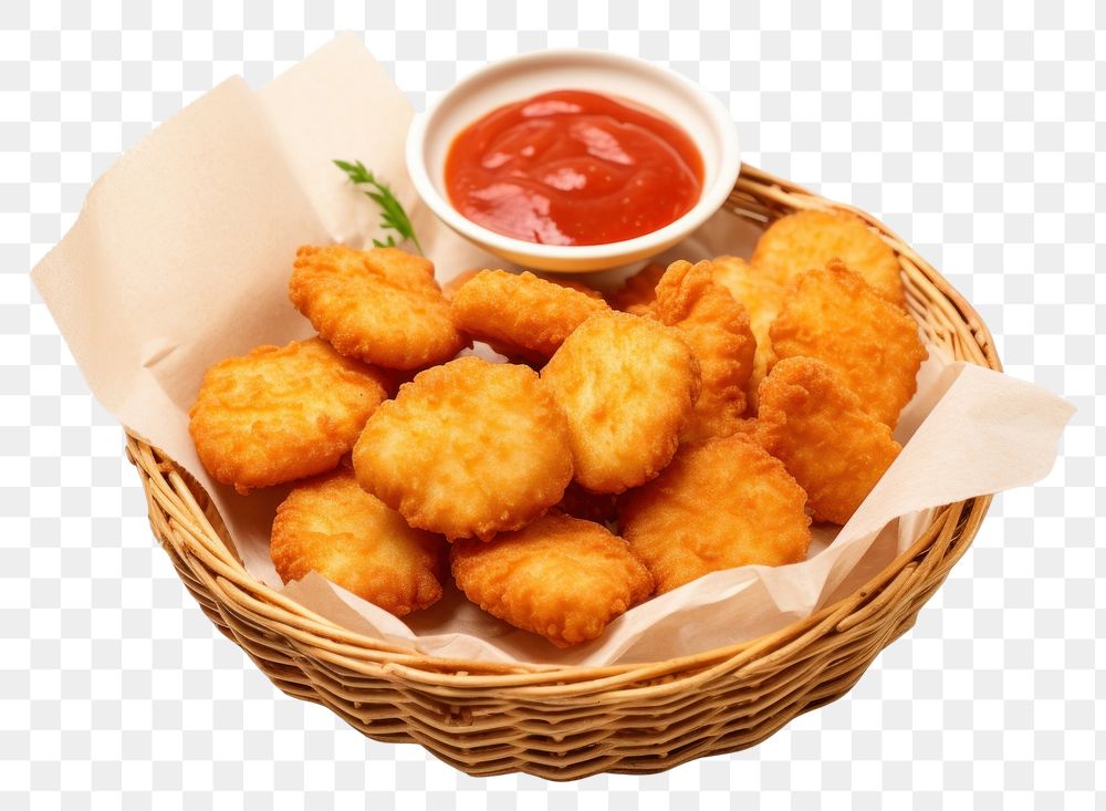 PNG Chicken nuggets ketchup basket food.
