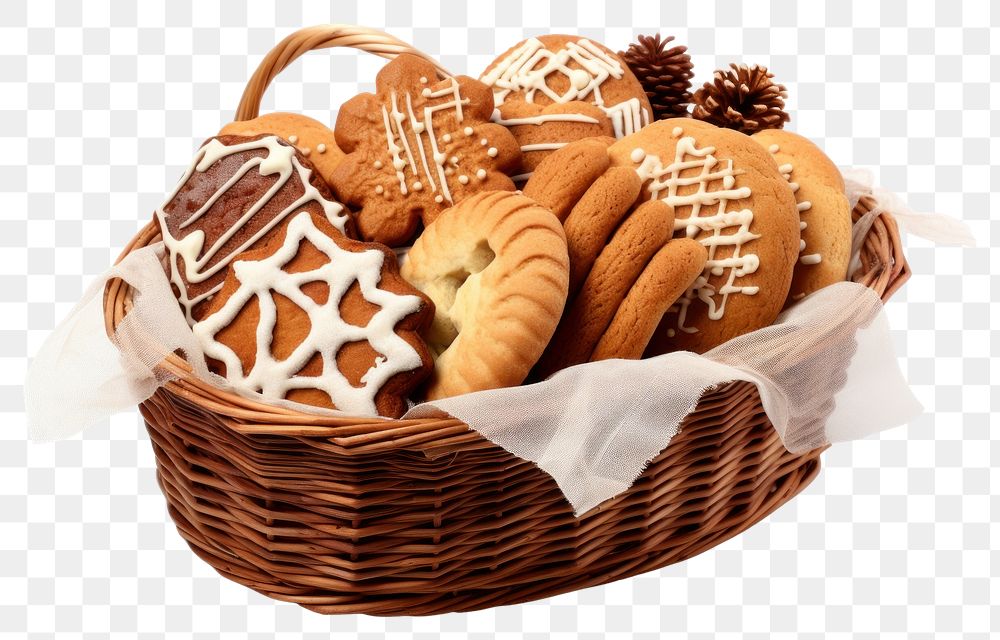 PNG Christmas cookies basket bread food.
