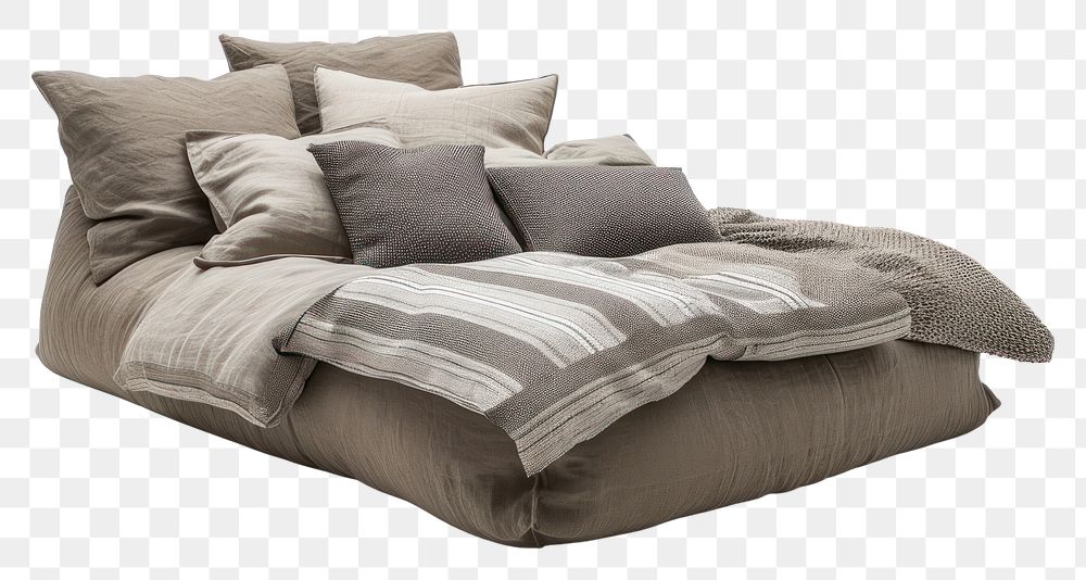 PNG Contemporary bed furniture cushion blanket.