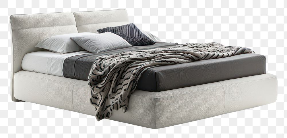 PNG Contemporary bed furniture white background comfortable.
