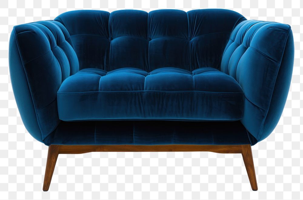 PNG Blue armchair vintage furniture cushion white background.