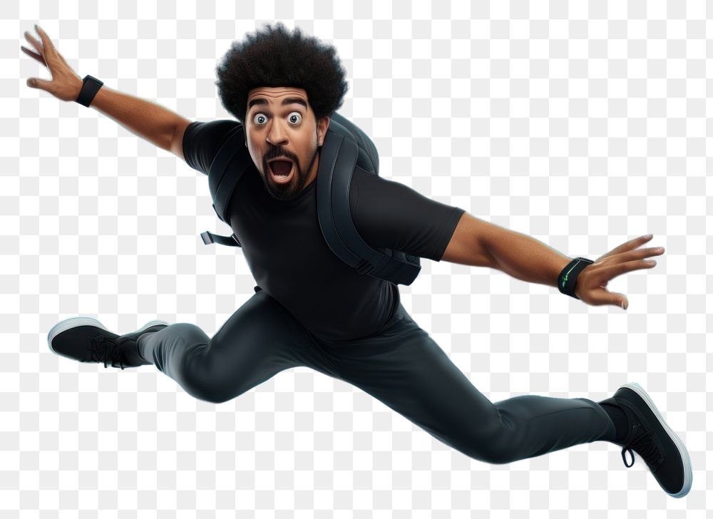 PNG  Black Man surprise jumping dancing.