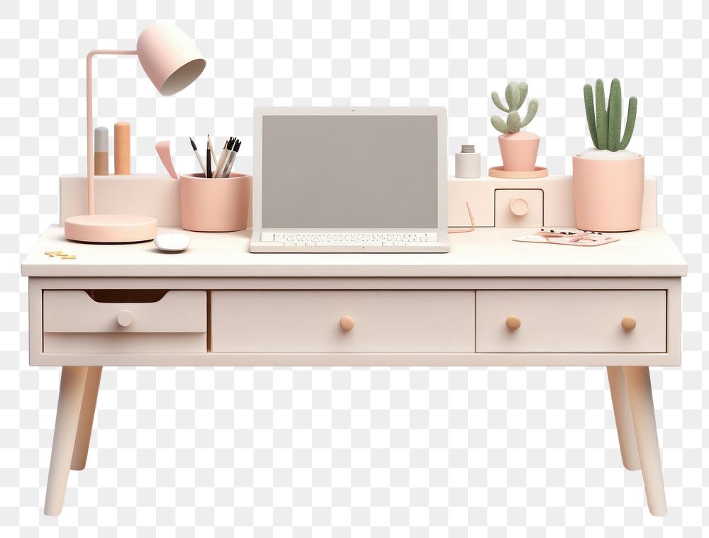 PNG  Modern working table furniture computer laptop. 