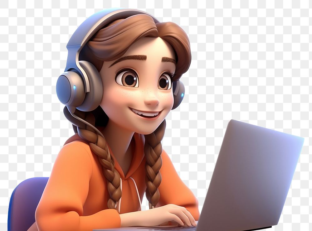PNG Girl playing game computer cartoon headphones