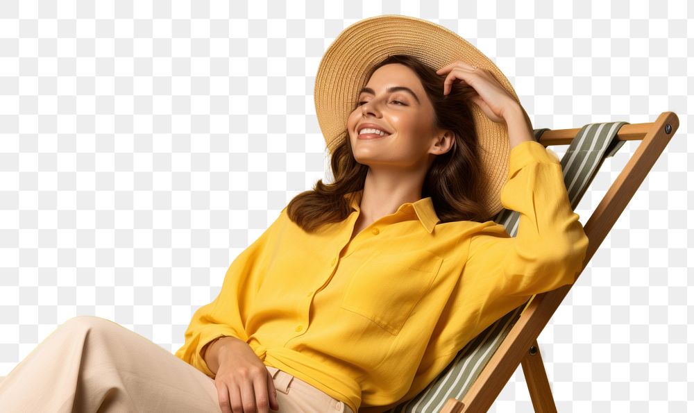 PNG Young calm woman sitting yellow summer.