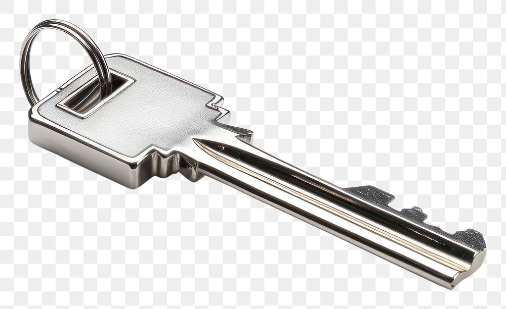 PNG House Key Chrome material key silver white background.