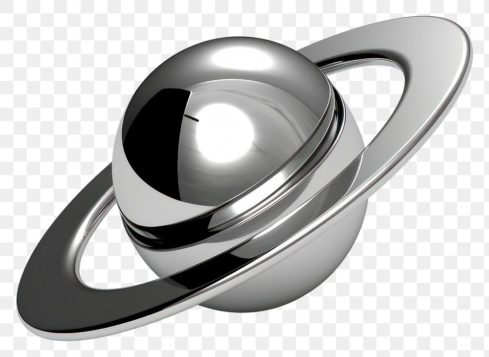 PNG Saturn Icon Chrome material sphere silver shiny.