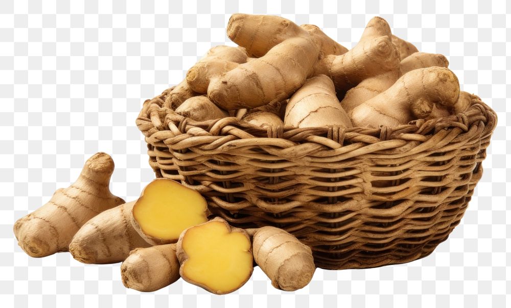 PNG  Ginger in a basket ginger plant food. AI generated Image by rawpixel.
