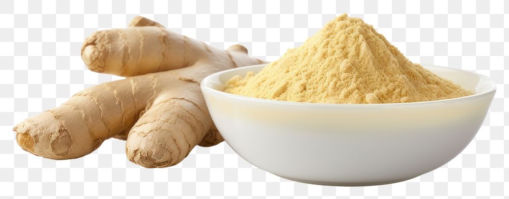 PNG  Ginger root and ginger powder in a bowl spice plant food. AI generated Image by rawpixel.