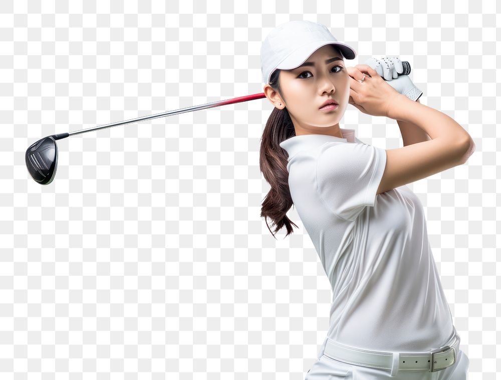 PNG Playing golf portrait sports white background. 