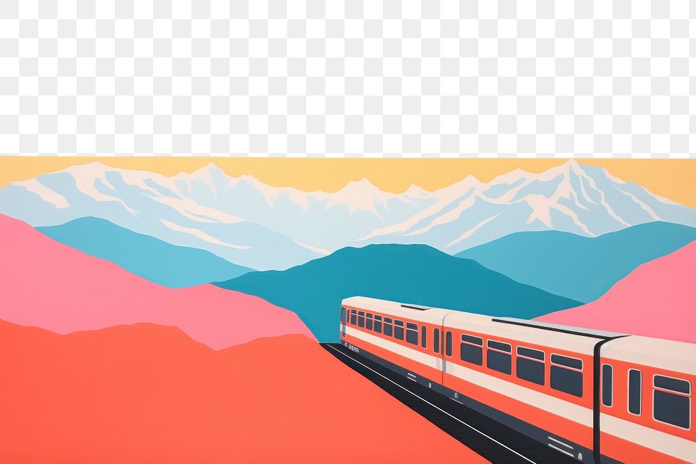 PNG  Train in switzerland mountain landscape painting vehicle.