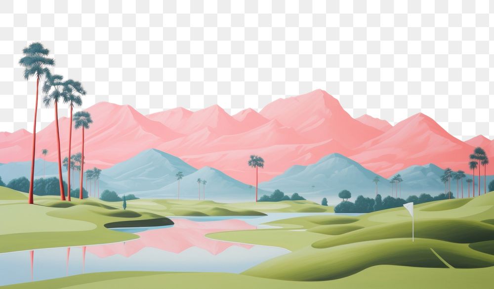 PNG  Golf country club landscape outdoors painting.