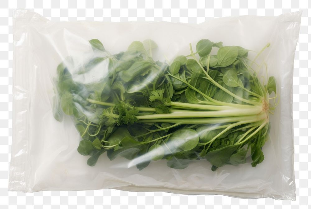PNG  Plastic wrapping over a vegetable spinach plant food.