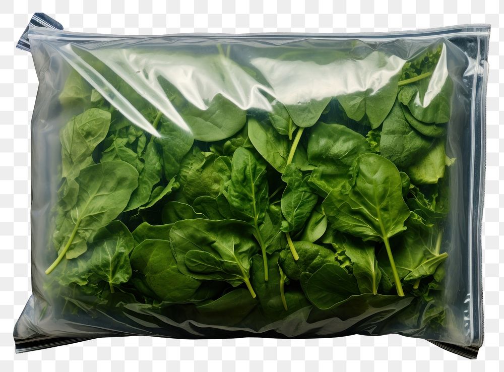 PNG  Plastic wrapping over food packaging vegetable spinach plant.