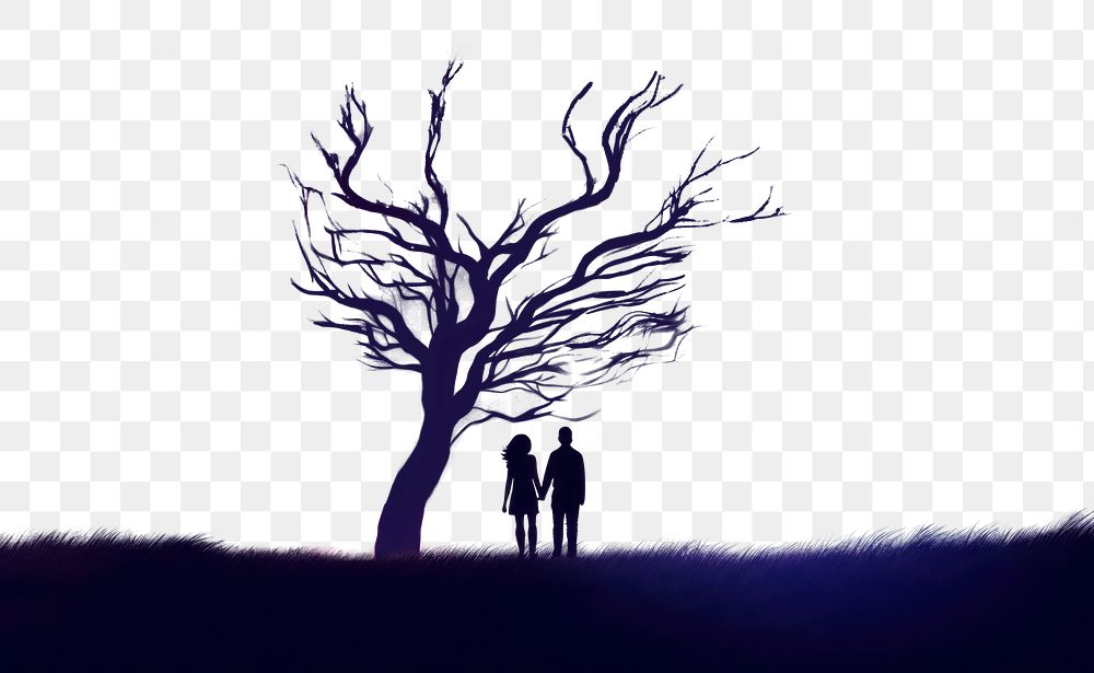 PNG A couple of people that are standing under a tree purple silhouette landscape. AI generated Image by rawpixel.