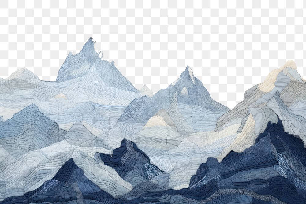 PNG Embroidery with mountain blue landscape painting glacier.