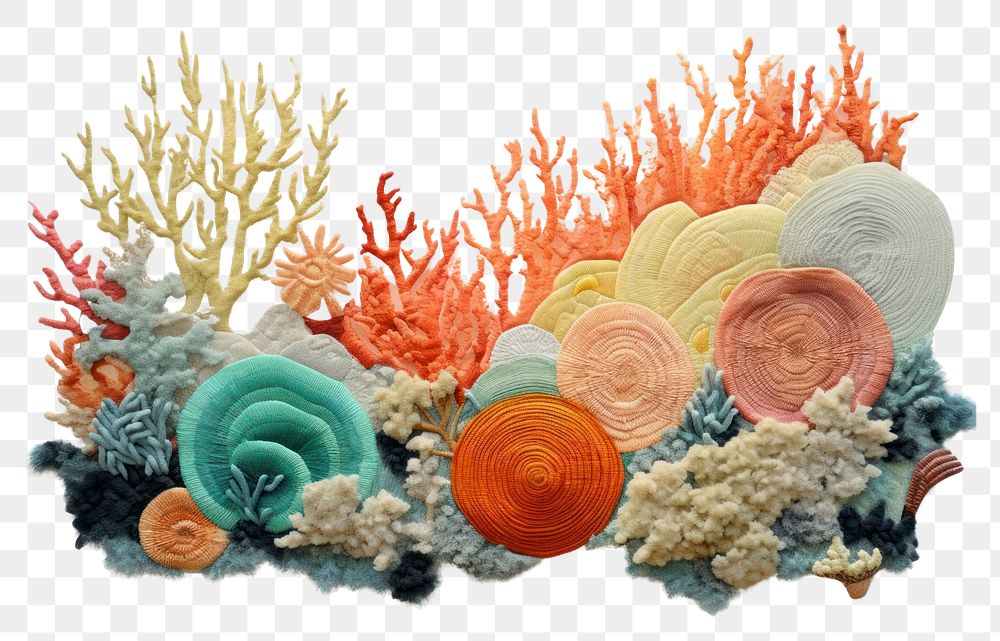 PNG Minimal pastel oral reef in the ocean embroidery pattern nature.