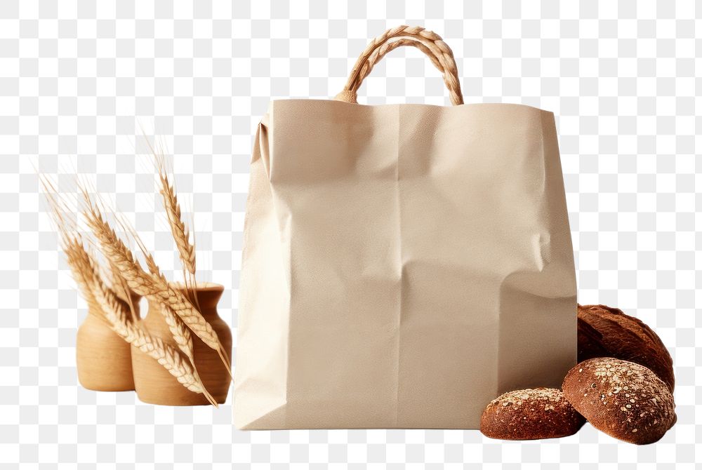 PNG  Bread packaging paper bag mockup handbag food studio shot.