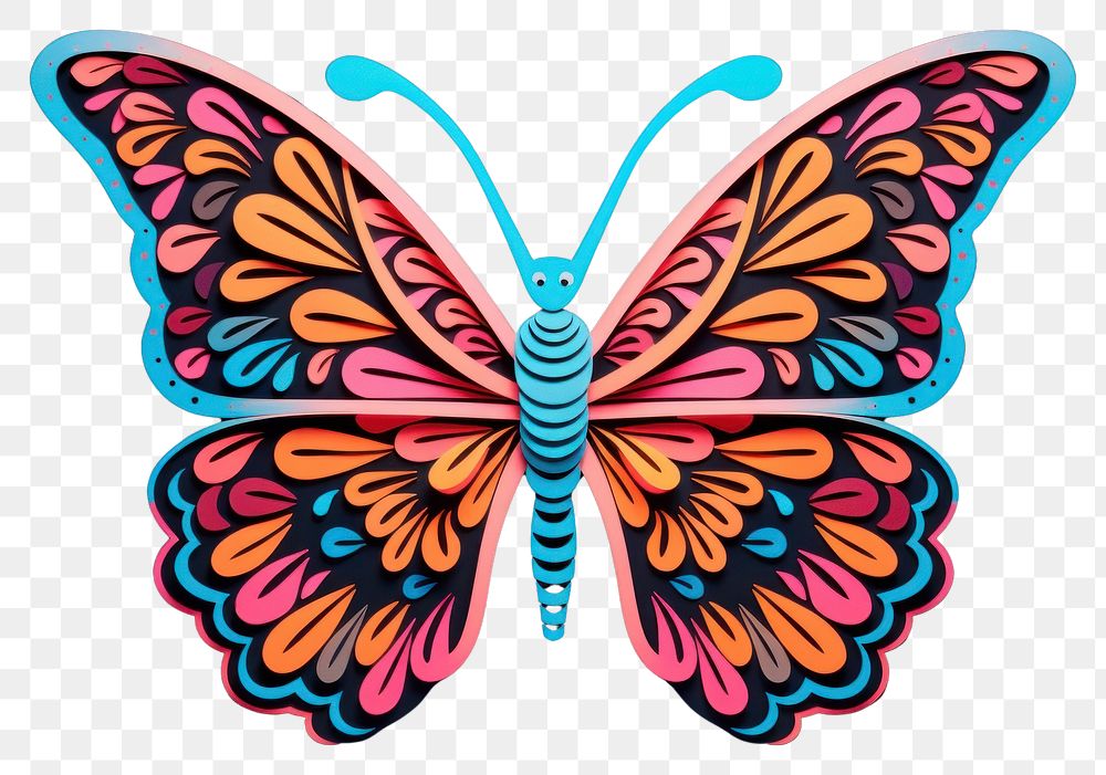 PNG Paper cutout of a neon butterfly art pattern insect.
