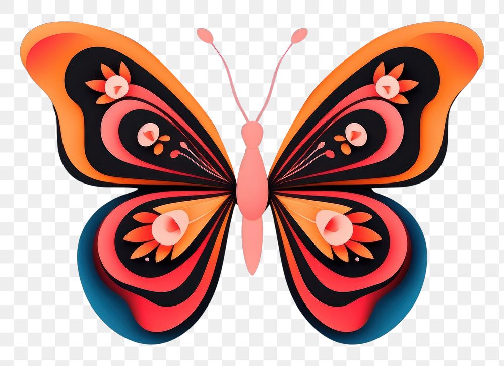 PNG Paper cutout of a neon butterfly pattern art magnification.