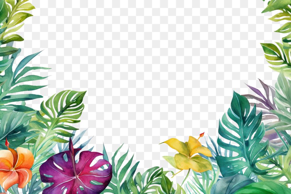 PNG Watercolor colorful tropical leaves border outdoors pattern nature.