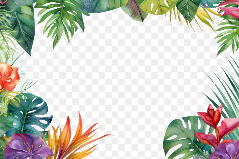 PNG Watercolor colorful tropical leaves border tropics pattern nature.