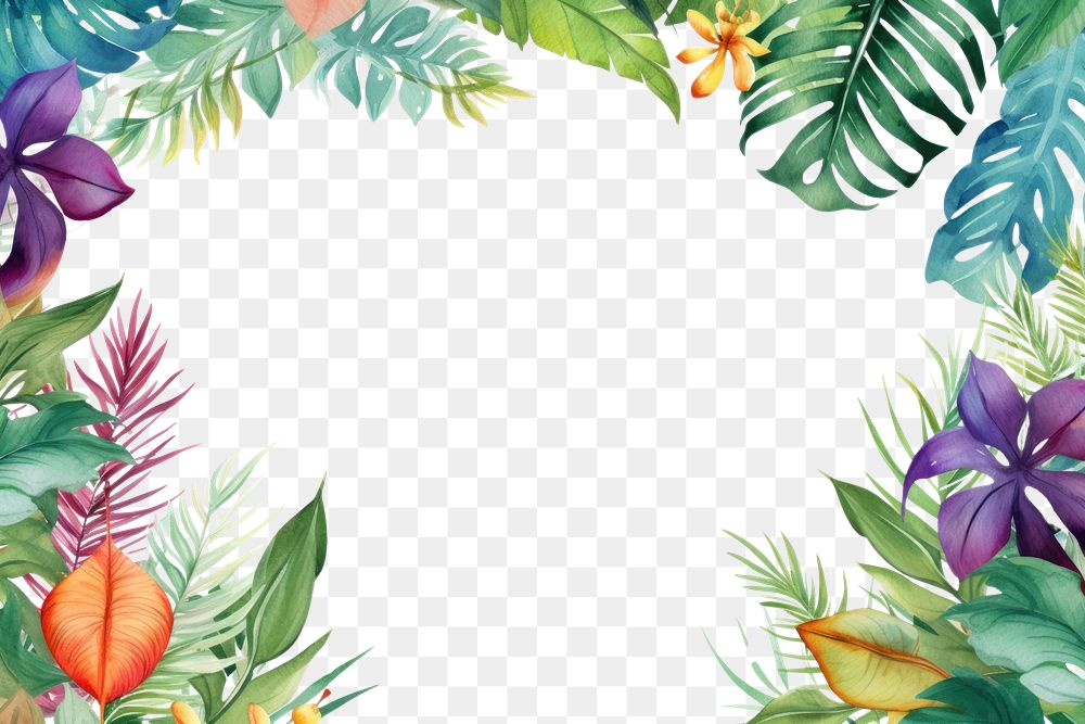 PNG Watercolor colorful tropical leaves border pattern nature plant.