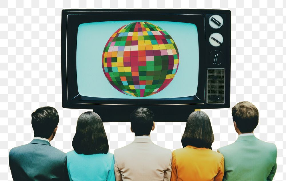 PNG Retro collage of a television screen adult togetherness