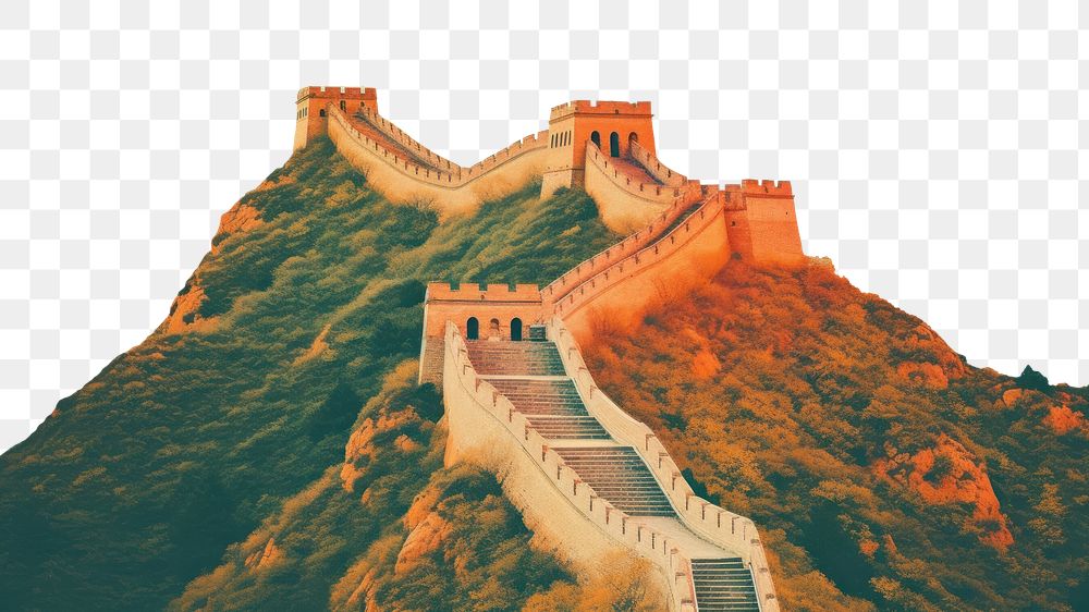PNG  Travel to Great wall under sunshine during sunset architecture tranquility mountain. AI generated Image by rawpixel.