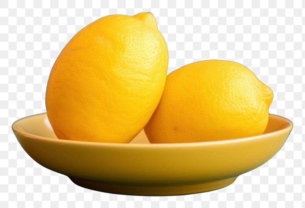 PNG  A plate with two lemons on a table fruit plant food. AI generated Image by rawpixel.