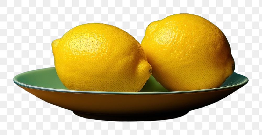 PNG  A plate with two lemons on a table fruit plant food. AI generated Image by rawpixel.