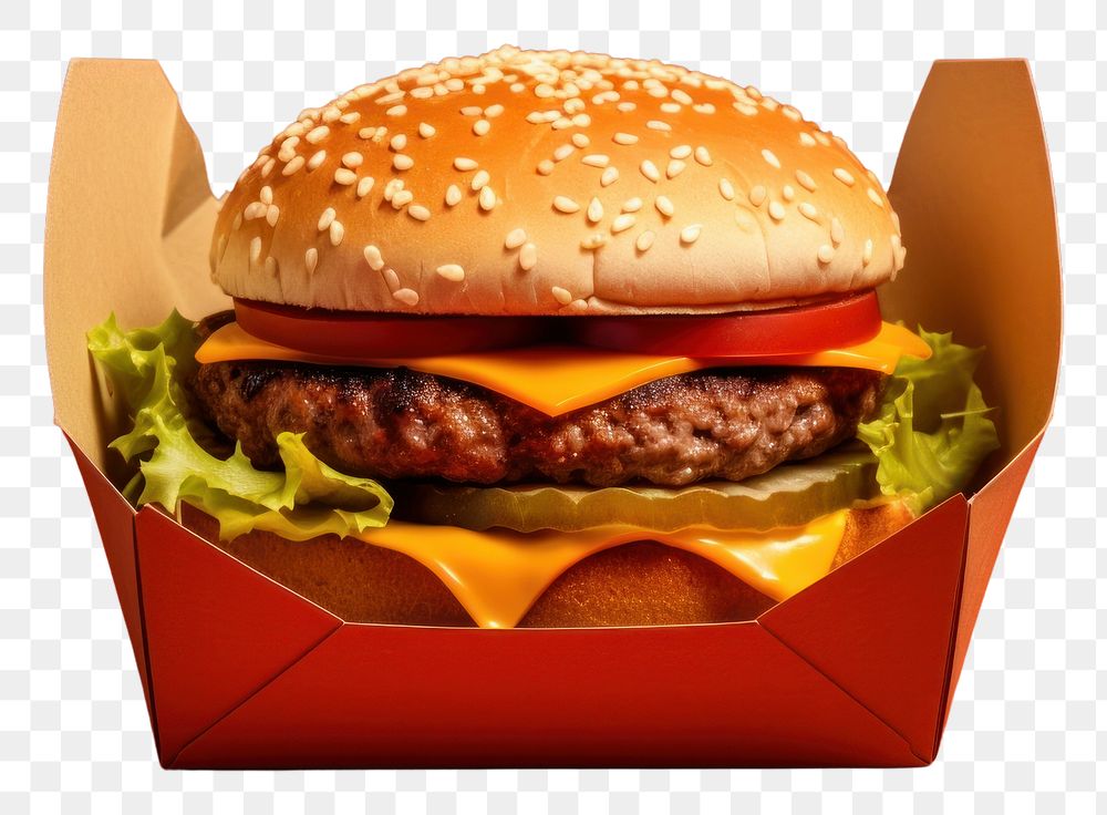 PNG Cheeseburger take away packaging food hamburger condiment.