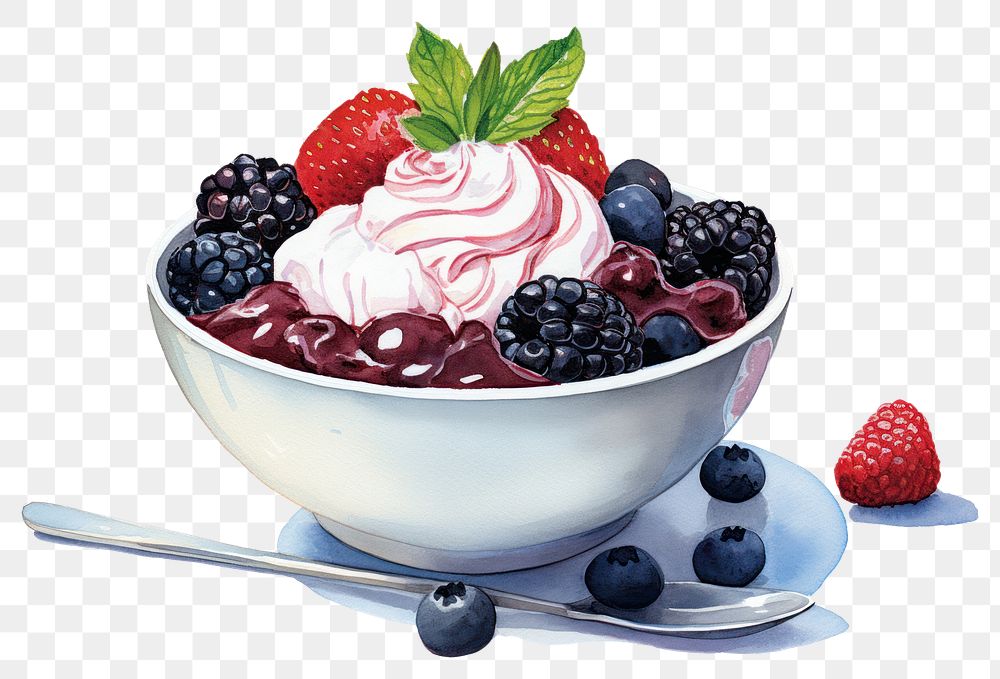 PNG  Acai bowl illustration blueberry dessert fruit.