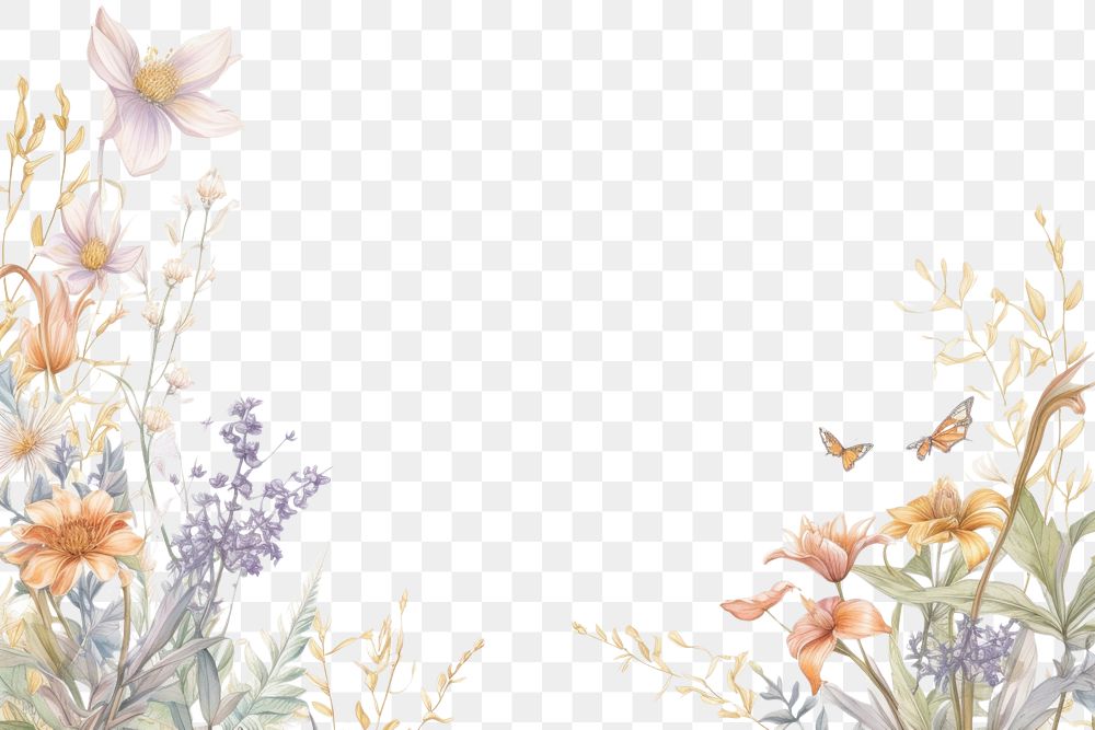 PNG  Flowers border backgrounds pattern plant. AI generated Image by rawpixel.