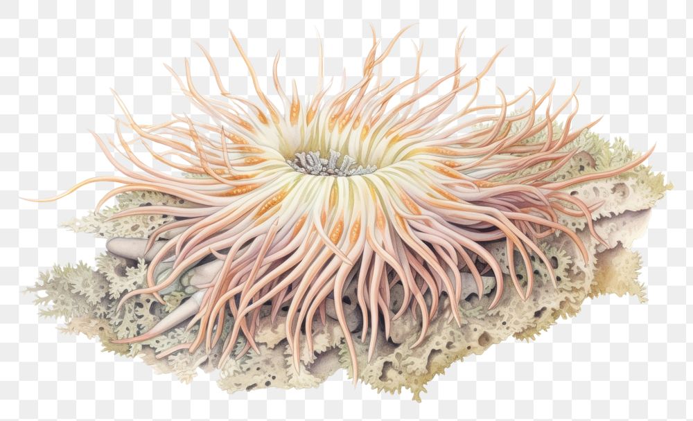 PNG  Sea anemone drawing nature white background. AI generated Image by rawpixel.