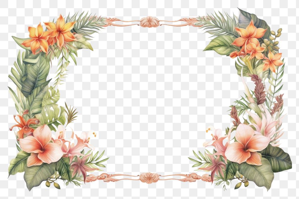 PNG  Tropical flower frame pattern plant white background. AI generated Image by rawpixel.