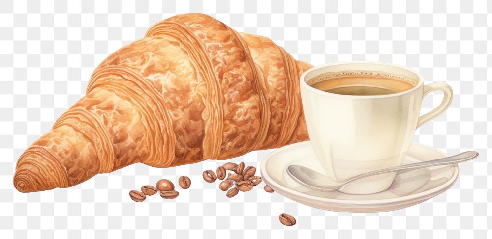 PNG  Croissant and black coffee croissant bread drink. AI generated Image by rawpixel.