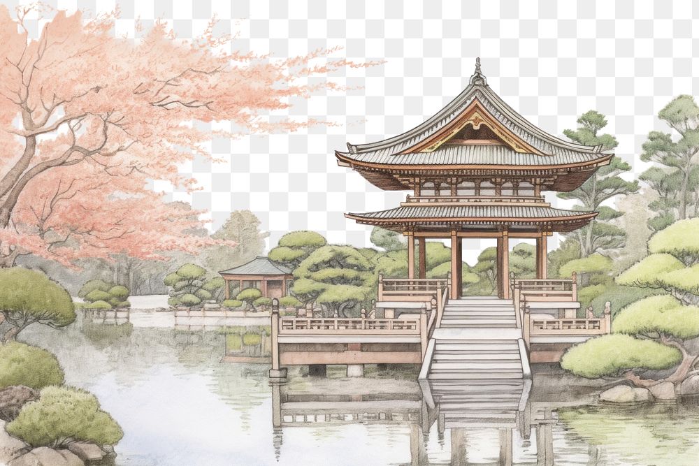 PNG Japanese scenery architecture building outdoors. 