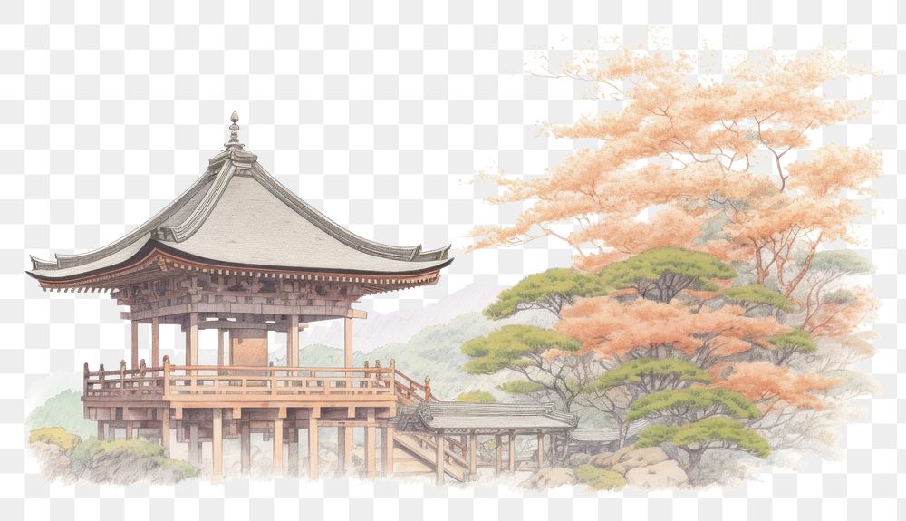 PNG  Japanese scenery architecture building temple. AI generated Image by rawpixel.