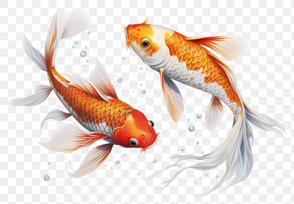 PNG  Two Japanese Koi fish goldfish swimming animal.